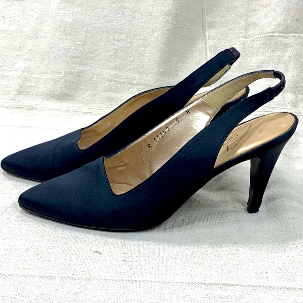 Caressa Black Satin Sling Back Pump 9M